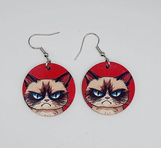 Grumpy cat earrings